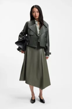 Leather jacket with trench styling