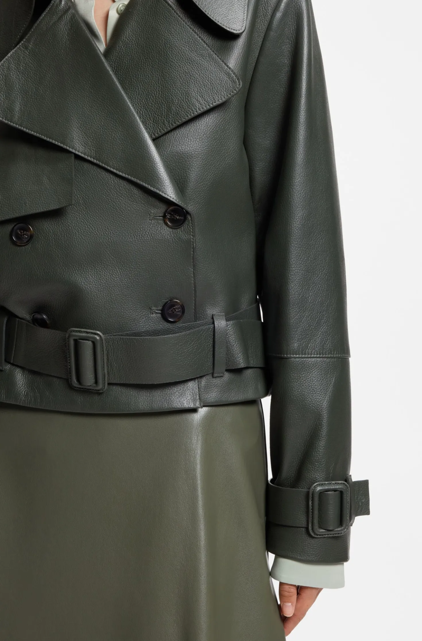 Leather jacket with trench styling