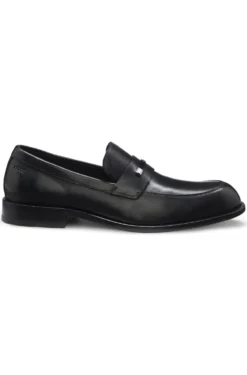 Leather loafers with branded metal trim