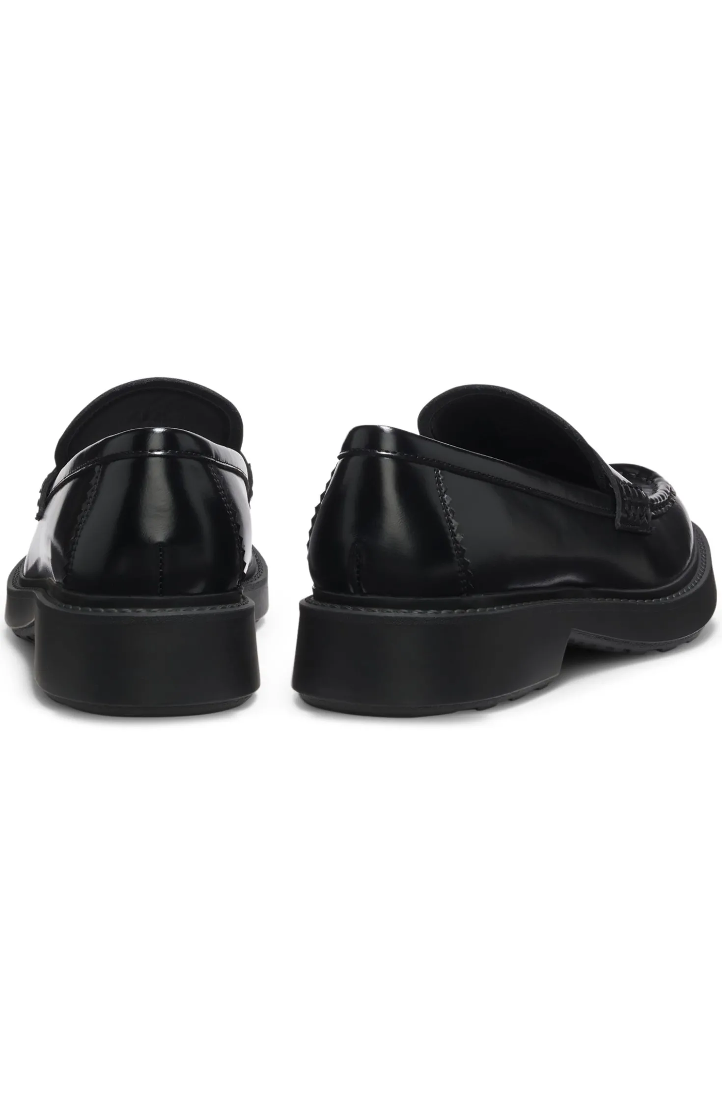 Leather loafers with penny trim and stacked logo