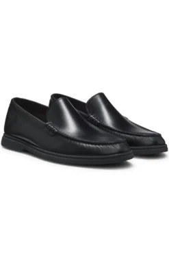 Leather moccasins with embossed logo