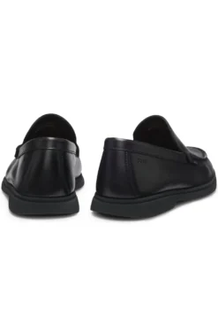 Leather moccasins with embossed logo