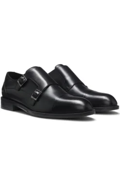 Leather monk shoes with double strap
