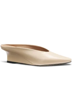 Leather mules with wedge heel