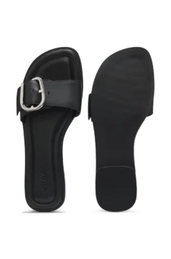 Leather slides with logo buckle