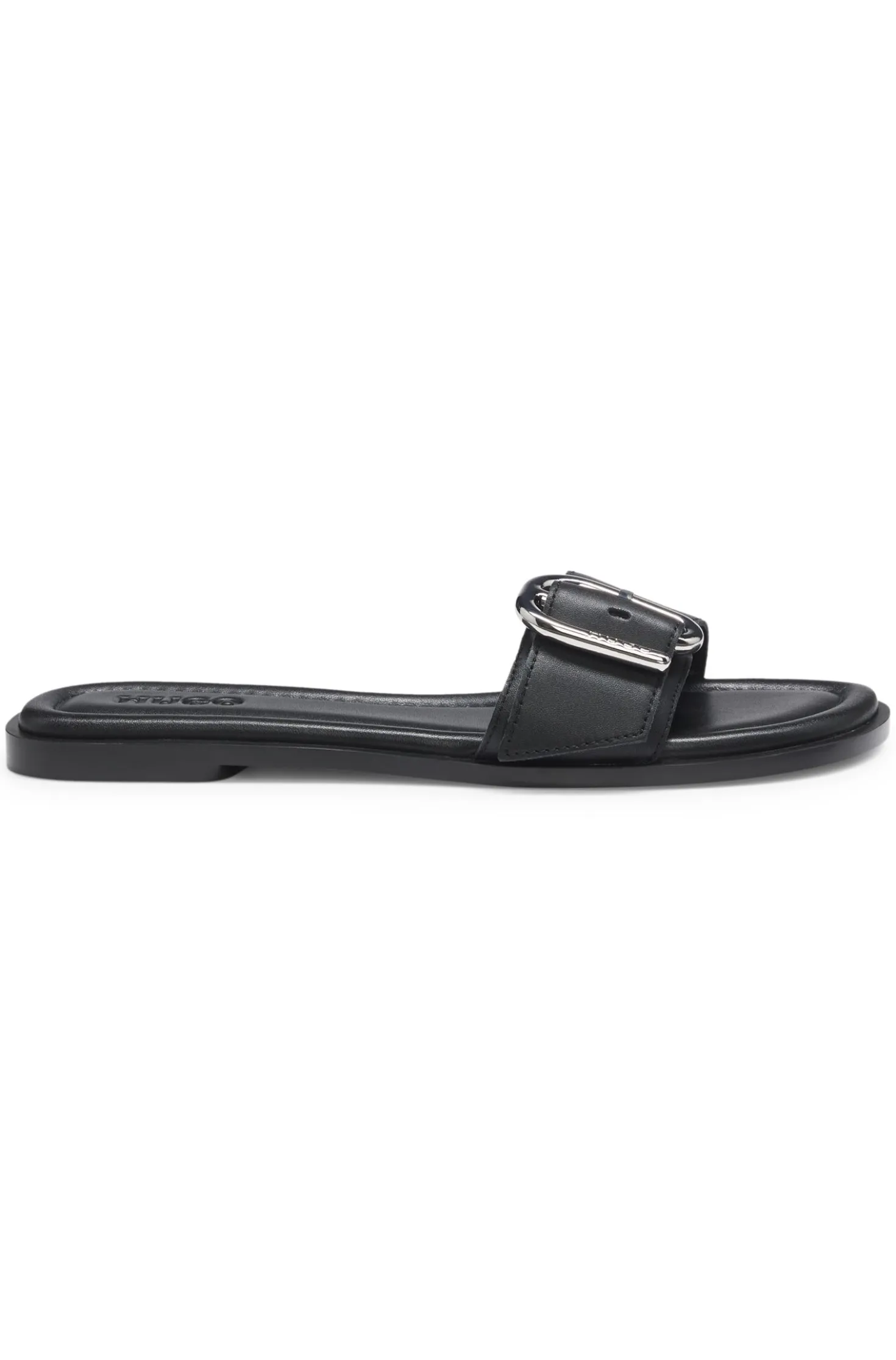 Leather slides with logo buckle