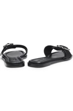 Leather slides with logo buckle