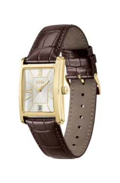 Leather-strap watch with silver-white dial