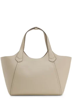 Leather tote bag with metallic logo lettering