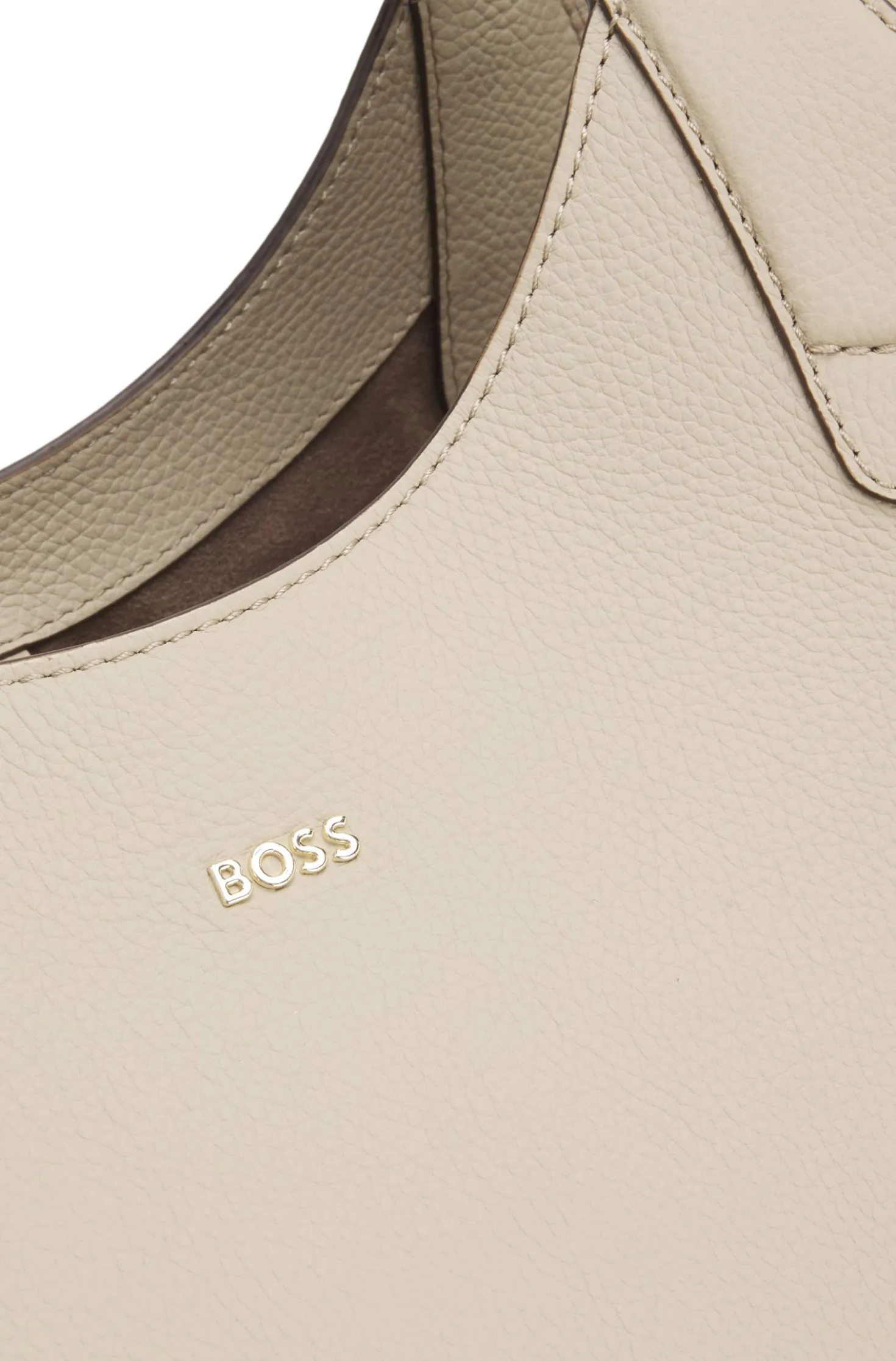 Leather tote bag with metallic logo lettering