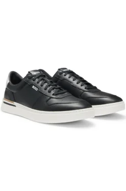 Leather trainers with contrast logos