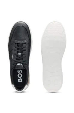 Leather trainers with contrast logos