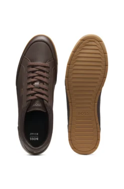 Leather trainers with foil logo