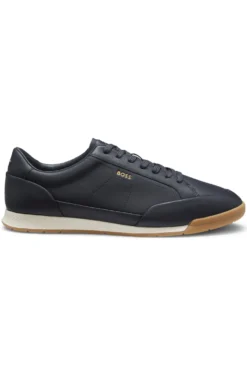 Leather trainers with foil logo