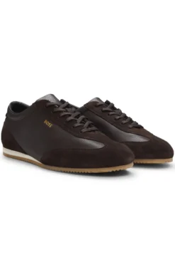 Leather trainers with suede trims