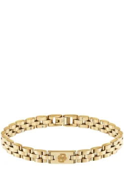 Light-yellow-gold-tone cuff with logo details