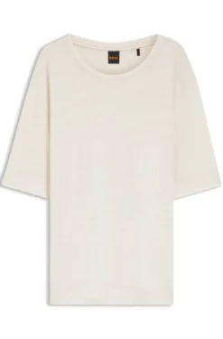 Linen T-shirt with embroidered logo