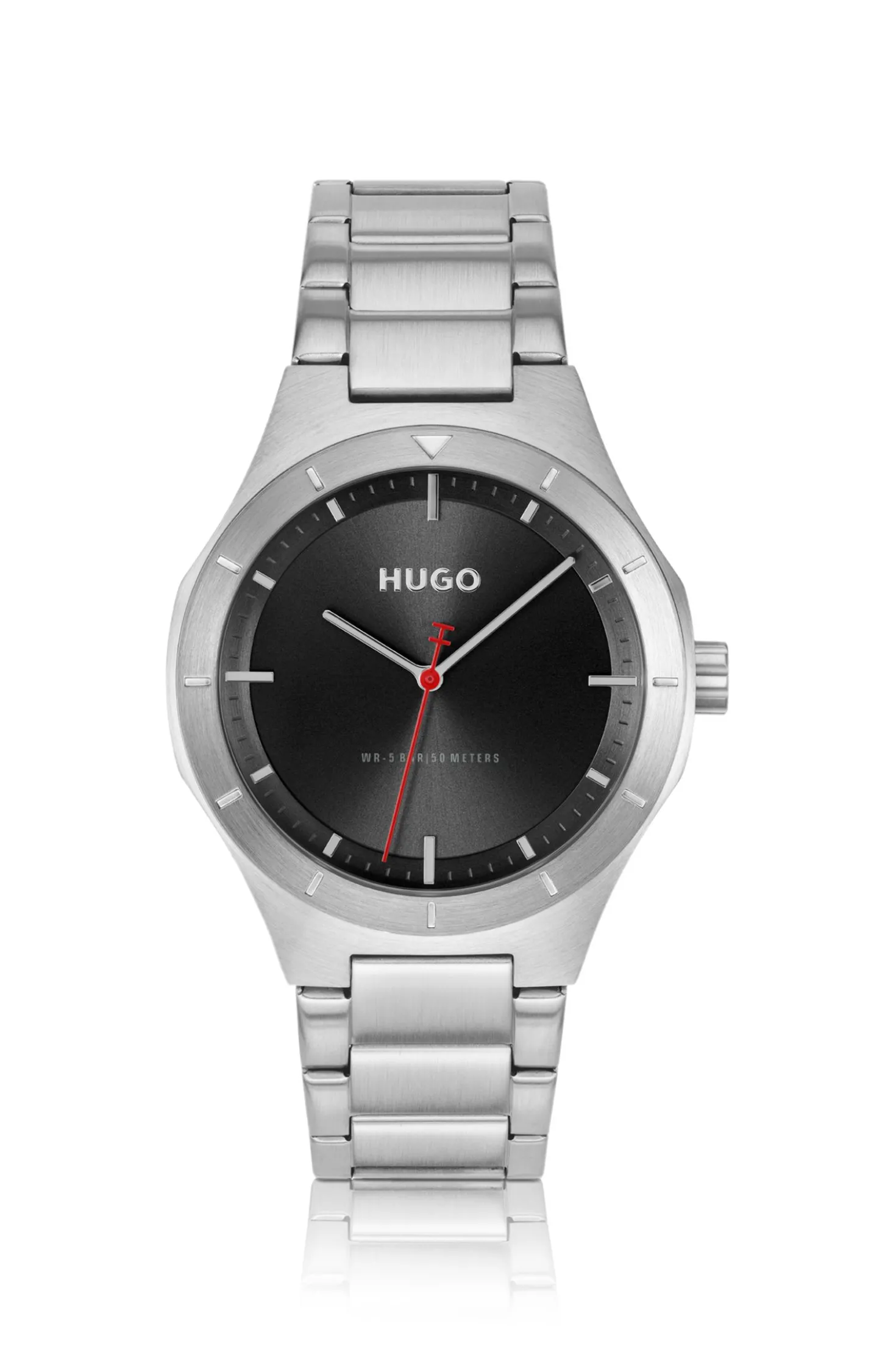 Lit black-dial watch with link bracelet