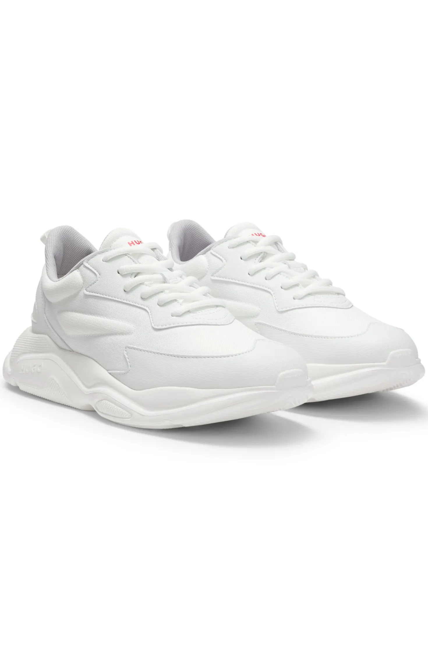 Logo-counter trainers with canvas-effect fabric