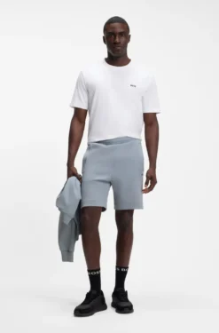 Logo-embroidered shorts in cotton-blend piqué jersey