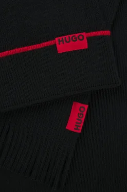 Logo-label hat and scarf set with wool