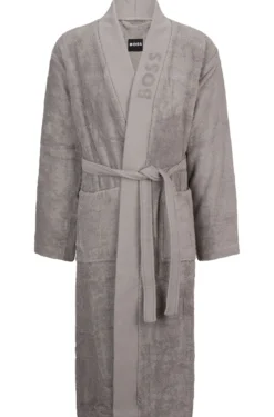 Logo-lapel dressing gown in long-fibre cotton