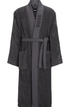 Logo-lapel dressing gown in long-fibre cotton