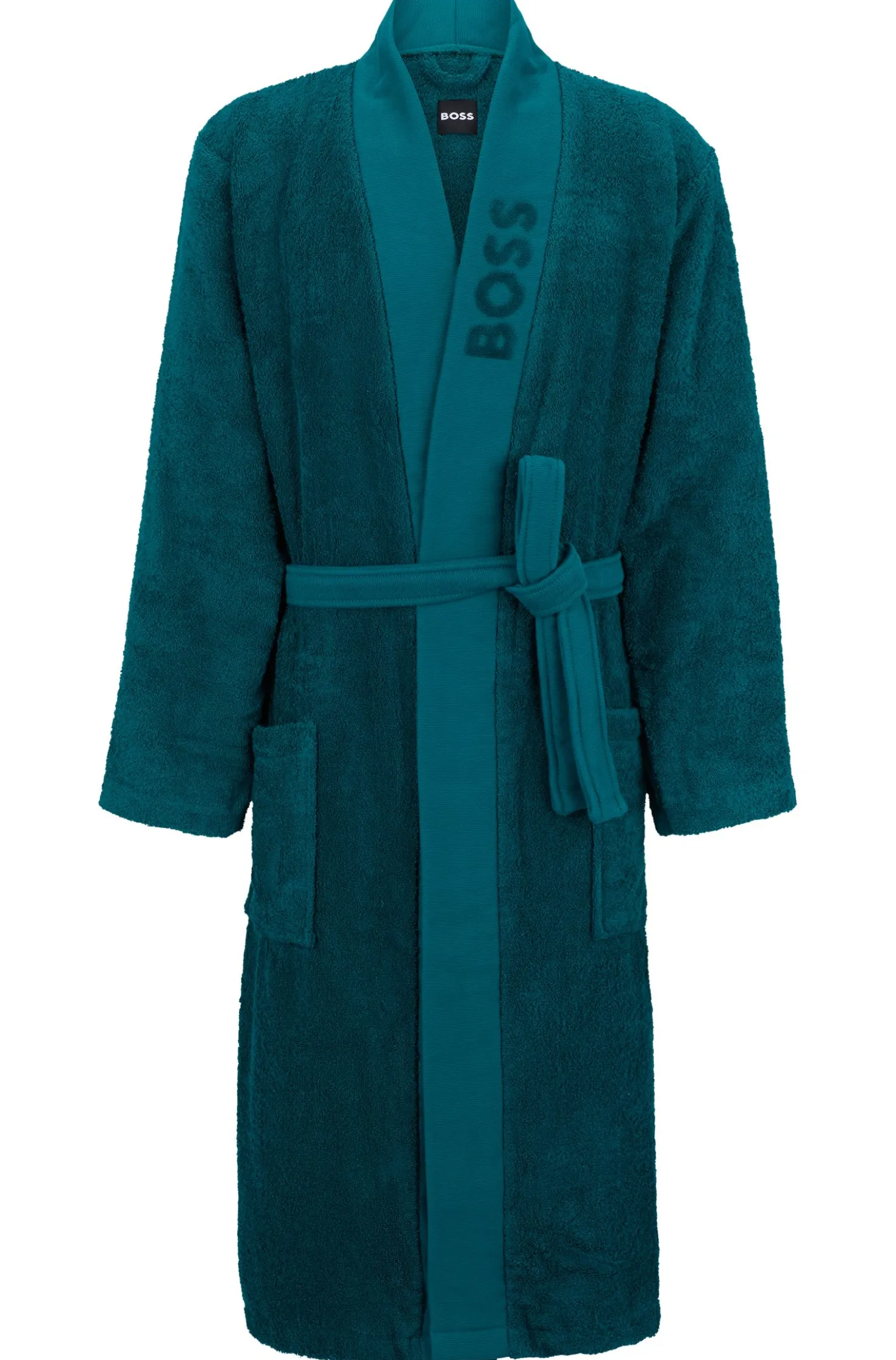 Logo-lapel dressing gown in long-fibre cotton