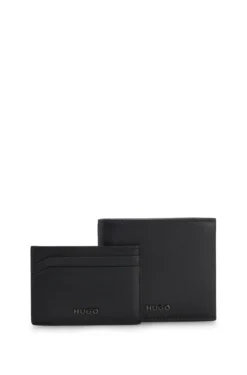 Logo-trimmed leather wallet and card holder gift set