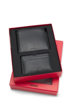Logo-trimmed leather wallet and card holder gift set