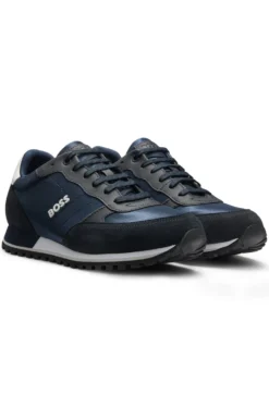 Logo-trim trainers with faux-leather details