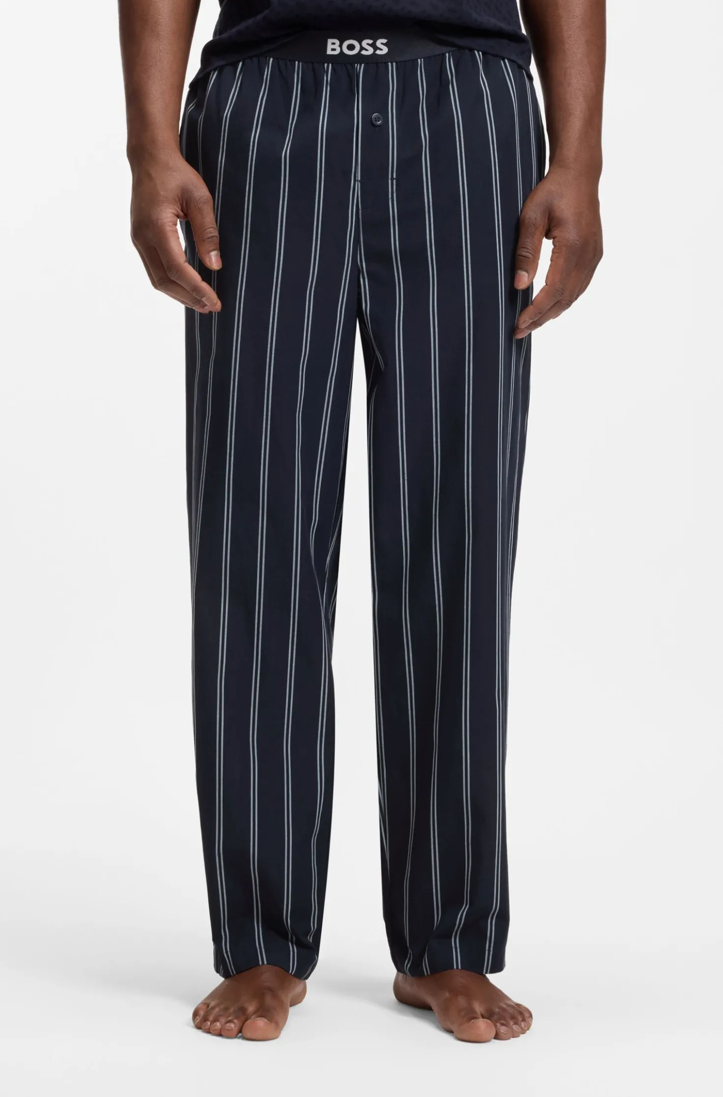 Logo-waistband pyjama bottoms in patterned cotton poplin