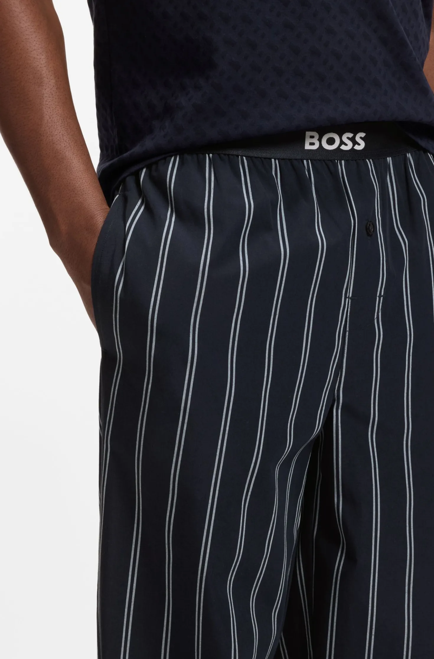 Logo-waistband pyjama bottoms in patterned cotton poplin