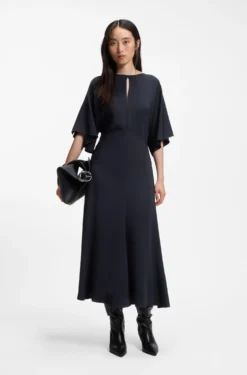 Long-length business dress in stretch crepe