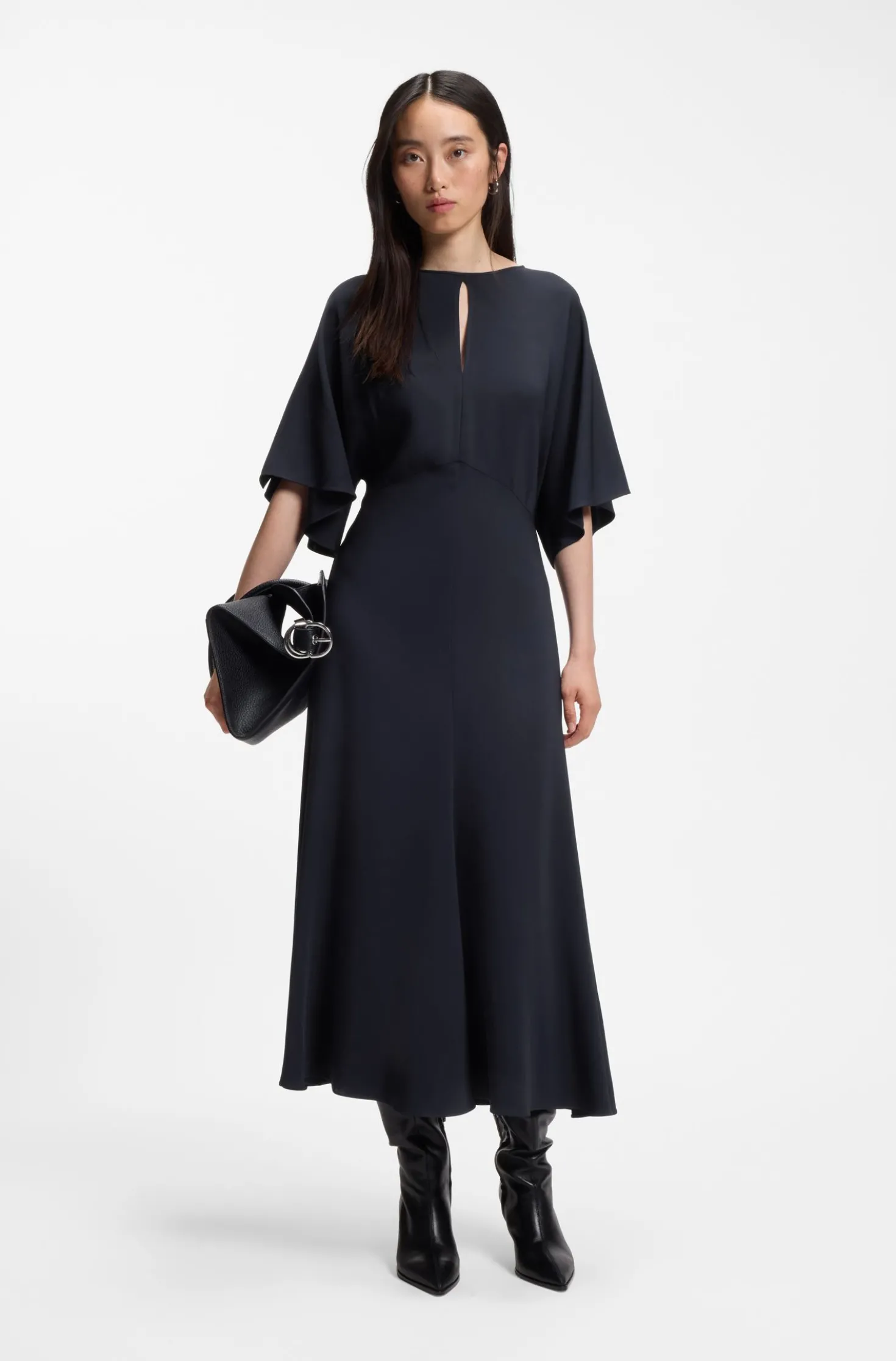 Long-length business dress in stretch crepe