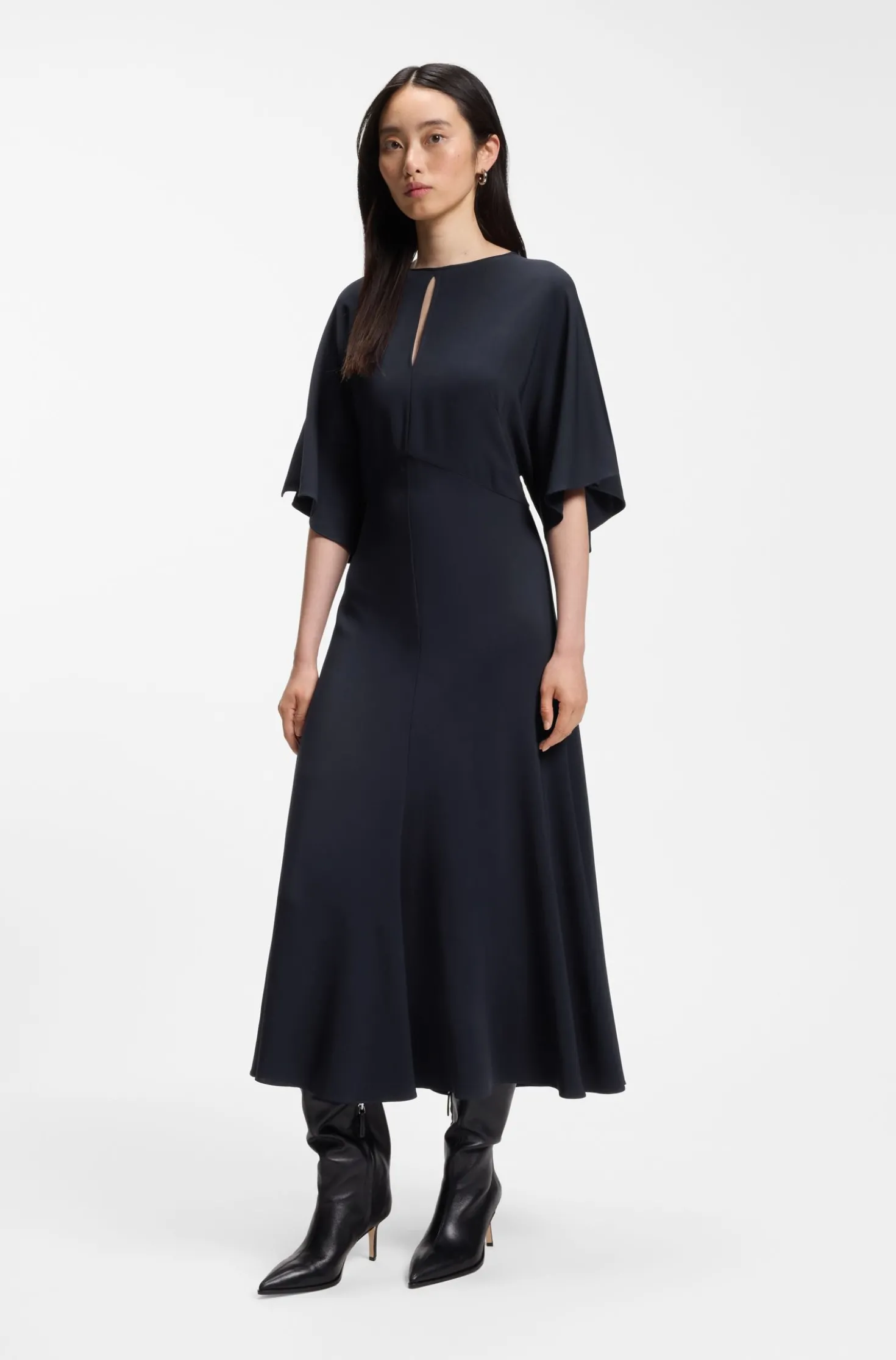 Long-length business dress in stretch crepe
