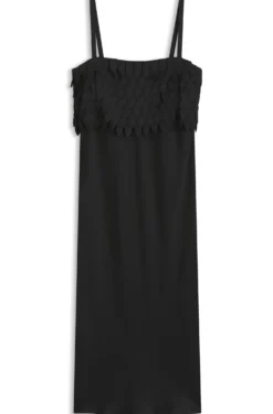 Long-length strappy dress with laser-cut details