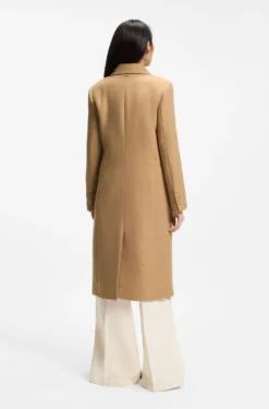 Long-length twill coat with double-breasted closure