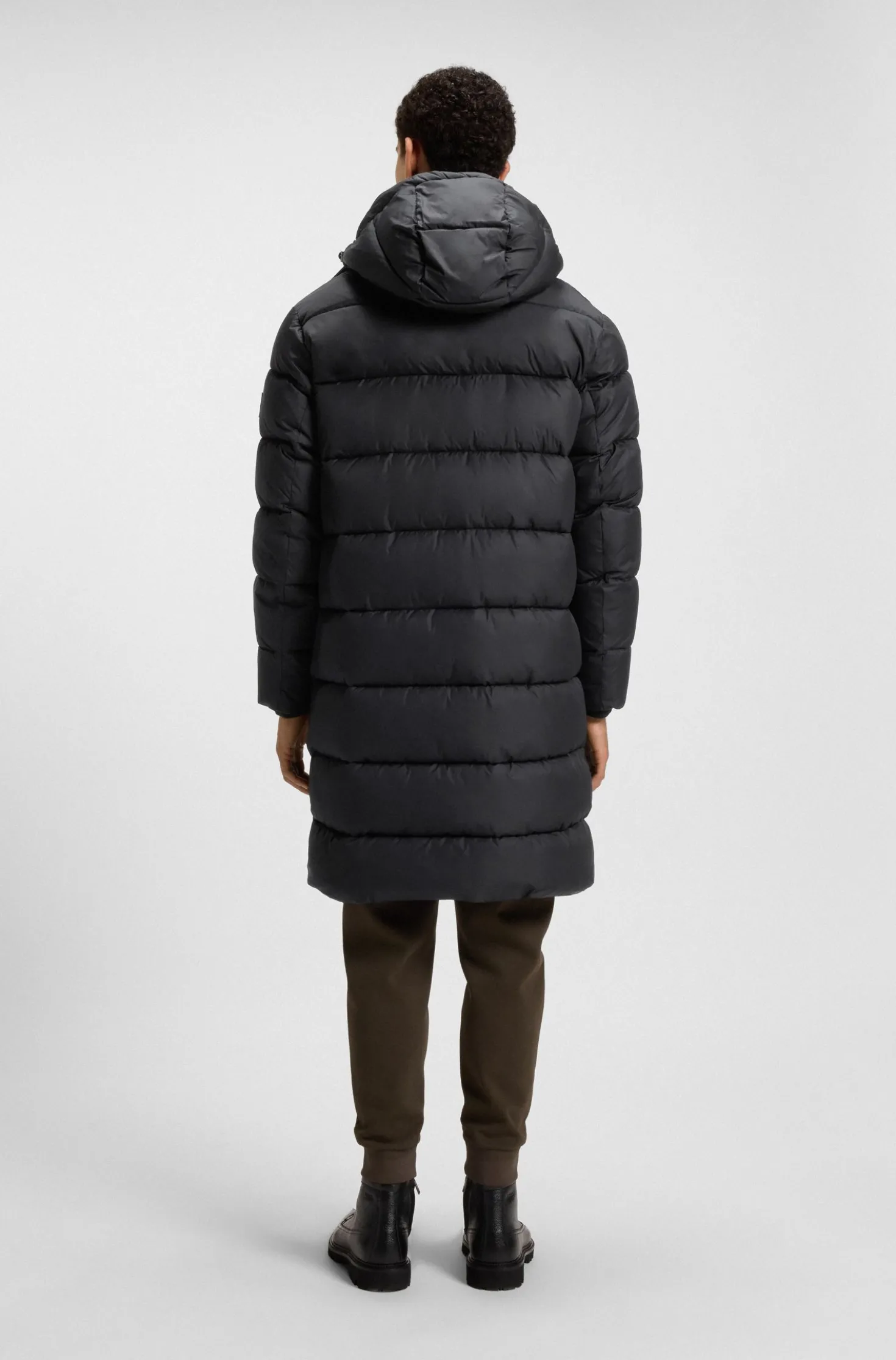 Longline water-repellent padded jacket with hood