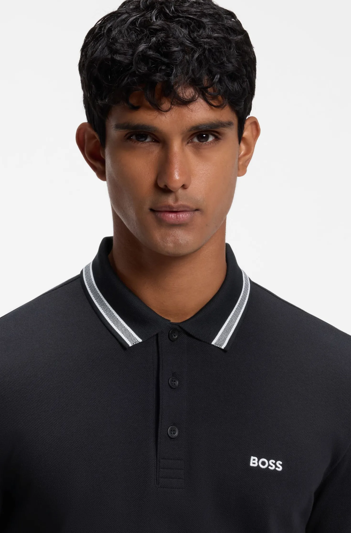 Long-sleeved cotton piqué polo shirt