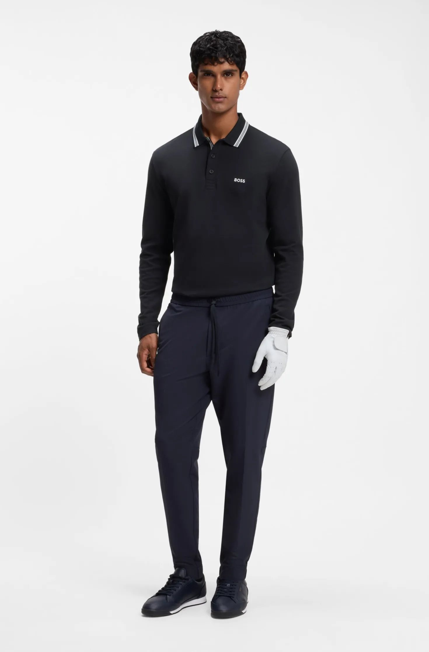 Long-sleeved cotton piqué polo shirt