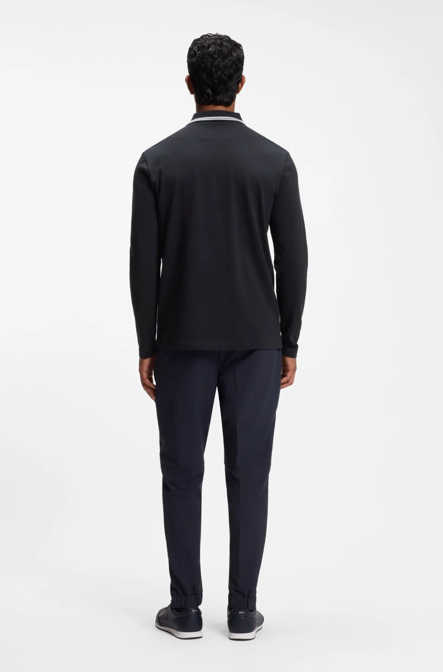 Long-sleeved cotton piqué polo shirt