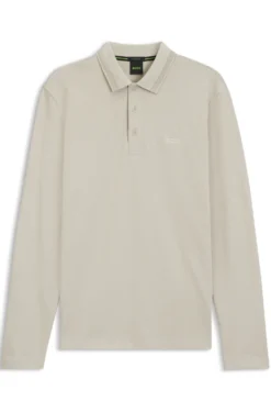 Long-sleeved cotton piqué polo shirt