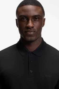 Long-sleeved cotton piqué polo shirt