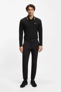 Long-sleeved cotton piqué polo shirt