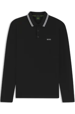Long-sleeved cotton piqué polo shirt