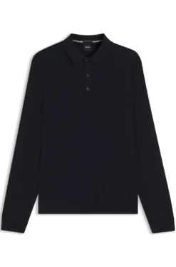 Long-sleeved knit polo sweater in Italian virgin wool