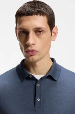 Long-sleeved knit polo sweater in Italian virgin wool
