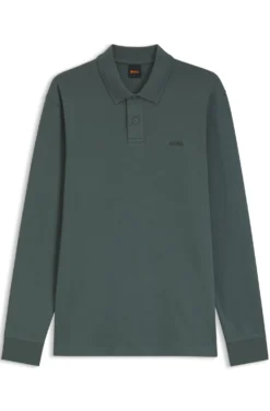 Long-sleeved polo shirt in cotton with logo detail
