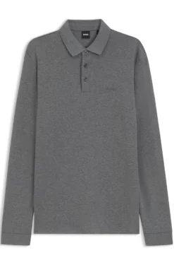 Long-sleeved polo shirt in interlock cotton with logo